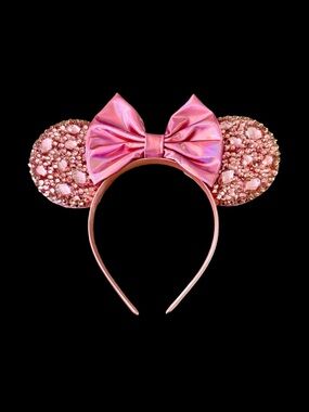 Disney Inspired Handmade Pink Sparkle Minnie Ears Headband with Bow - NWOT